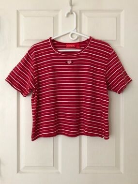 Liz Claiborne Striped Cotton Piqué Top Red White Size Medium